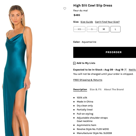 REVOLVE High Slit Cowl Slip Dress Fleur Du Mal Blue Formal Trendy NEW sold out - Picture 2 of 5